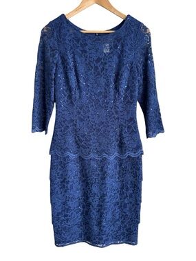 Alex Evenings Lace Cocktail Dress Sz 10 Blue Peplum Formal Party Wedding Mature